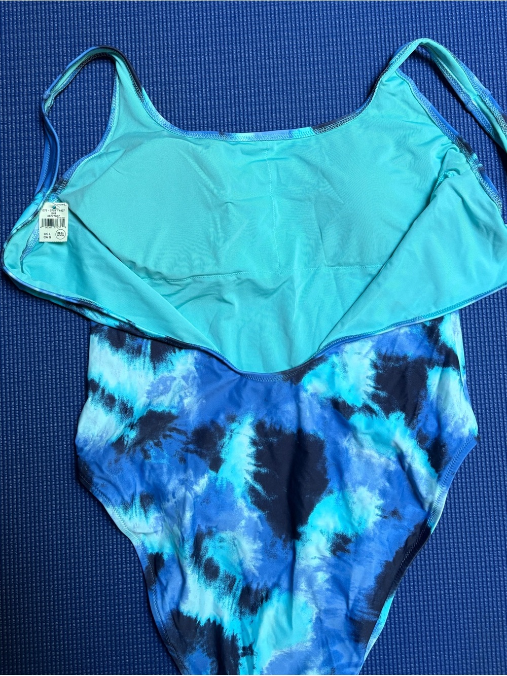 Aerie Real Good One Piece Swimsuit Large Blue Tie Dye Cheekiest Scoop Back UPF50 - Picture 3 of 6